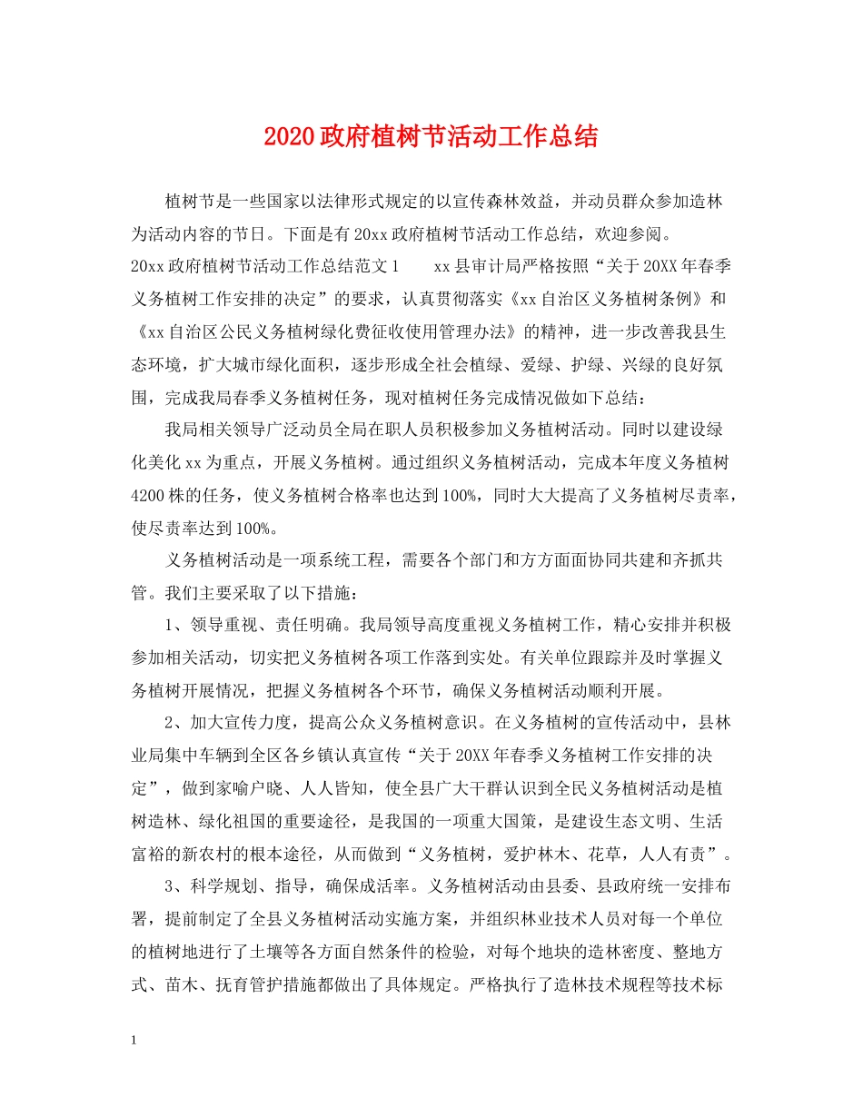 政府植树节活动工作总结_第1页
