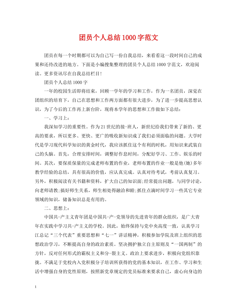 团员个人总结1000字范文_第1页