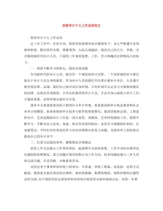 投资审计个人工作总结范文