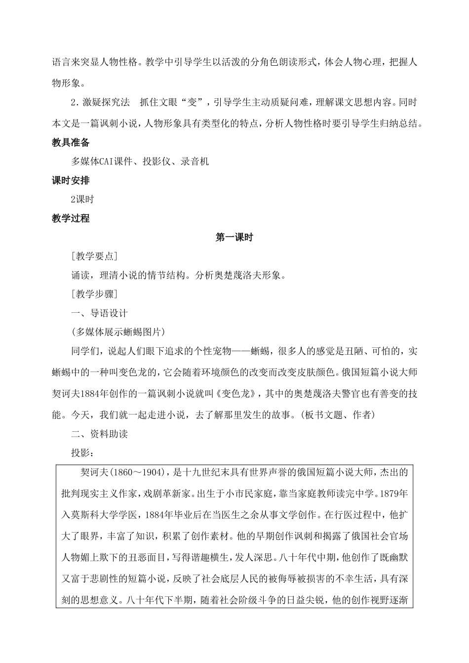 语文：第7课《变色龙》教案（人教新课标九年级下）_第2页