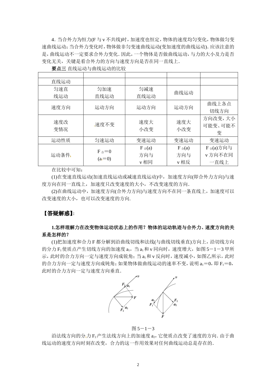 高中物理必修2同步学案：第5章曲线运动第1节_第2页