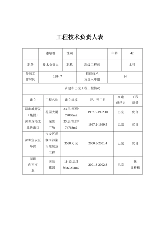 项目技术负责人简历表