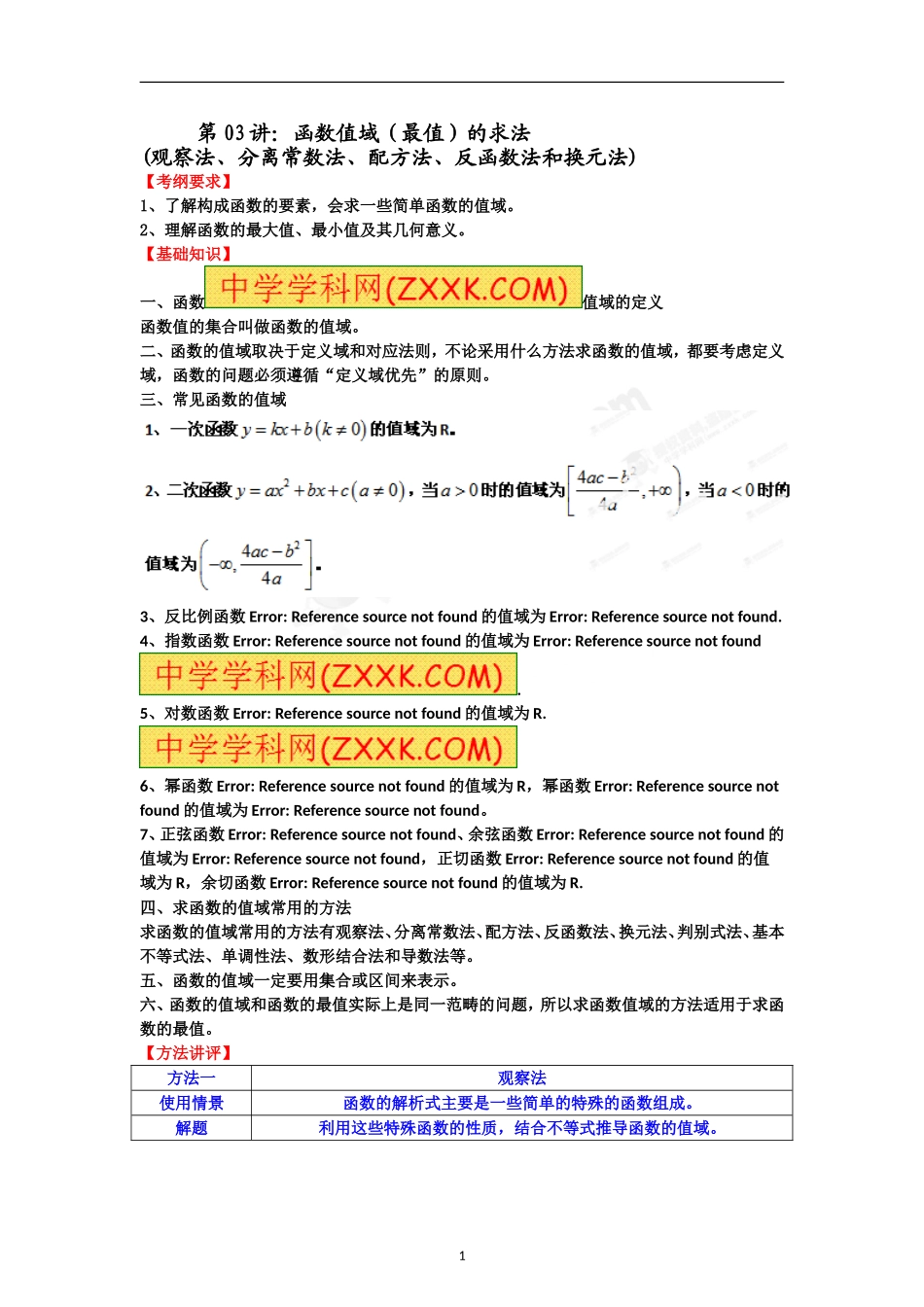 专题03函数值域（最值）的求法（观察法等）_第1页