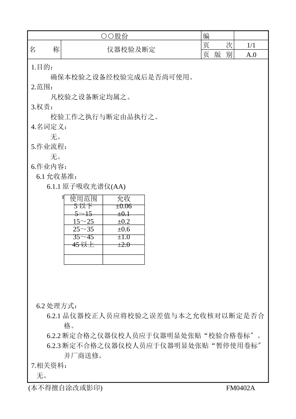 仪器校验规范及判定标准_第1页