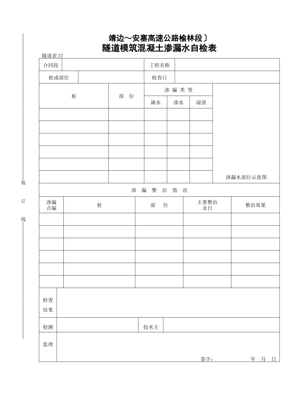 隧道模筑混凝土渗漏水自检表_第1页