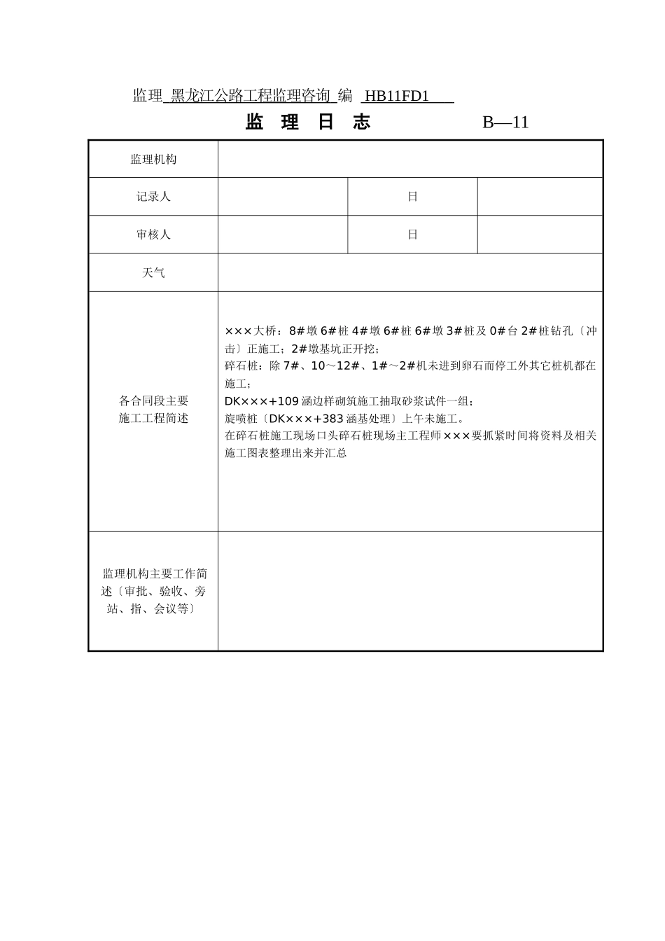 监理日志填写表样_第2页