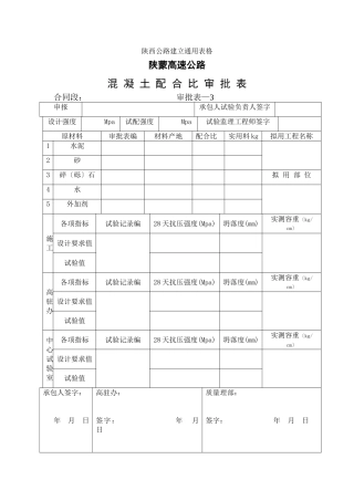 混凝土配合比审批表
