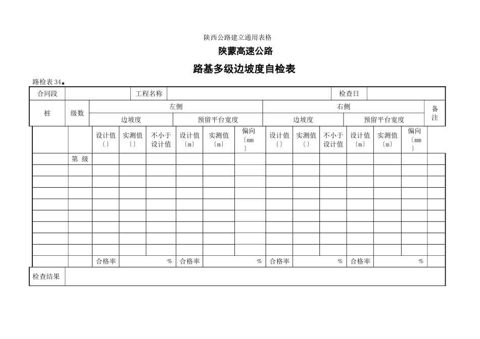 路检表 路基多级边坡度自检表_第1页
