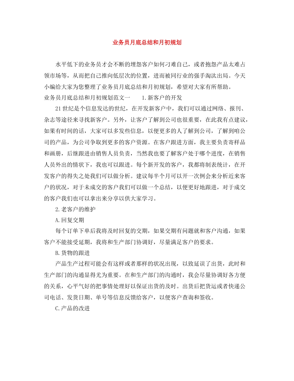 业务员月底总结和月初规划_第1页