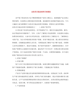 业务员月底总结和月初规划