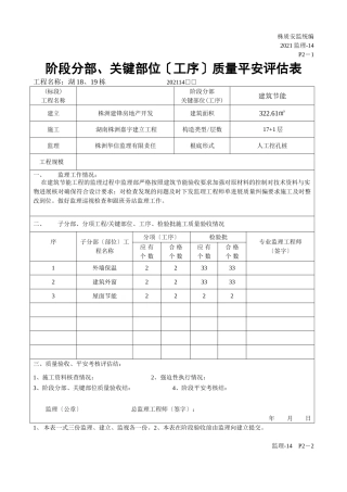 阶段分部、关键部位（工序）质量安全评估表