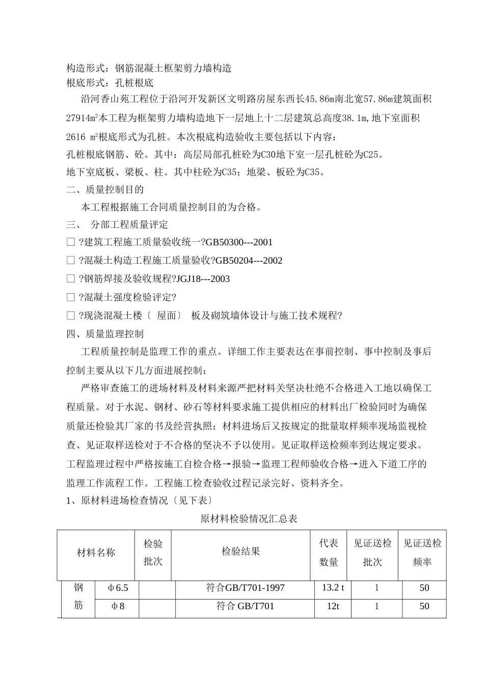 沿河香山苑住宅楼工程质量监理评估报告（基础分部工程）_第2页