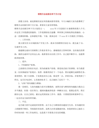 销售月总结报告和下月计划 