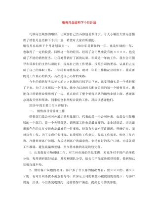 销售月总结和下个月计划 