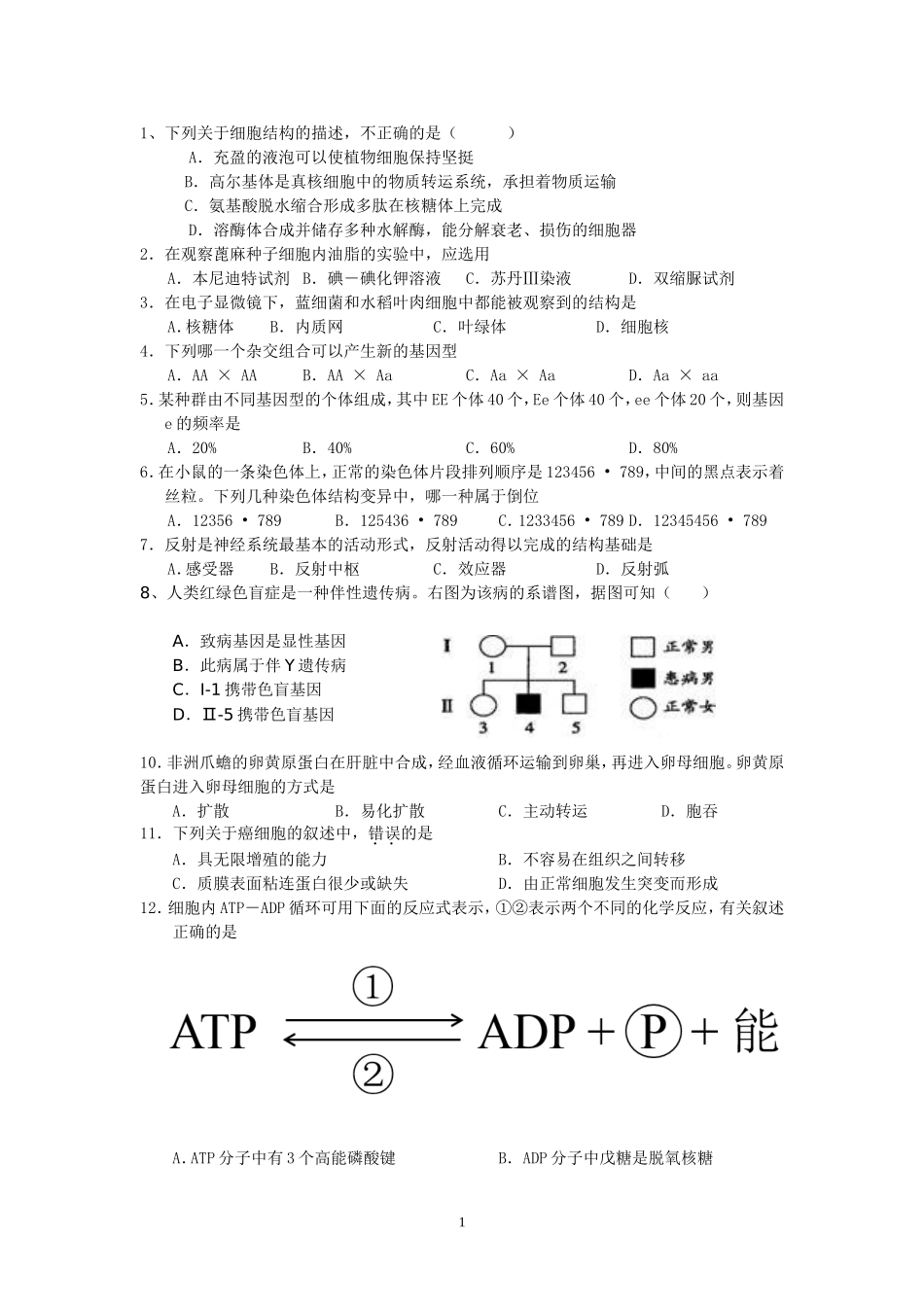 温州市普通高中学业水平模拟考试_第1页