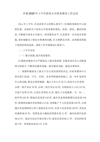 乡镇2020年上半年政务公开政务服务工作总结-最新合集
