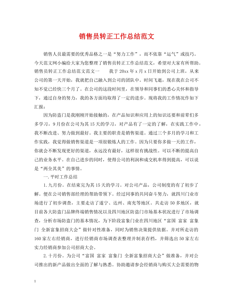 销售员转正工作总结范文 _第1页
