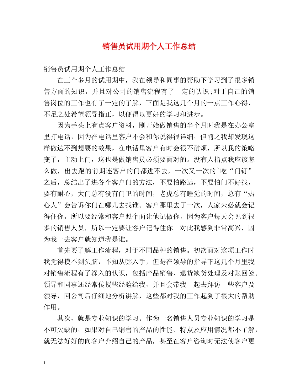 销售员试用期个人工作总结 _第1页
