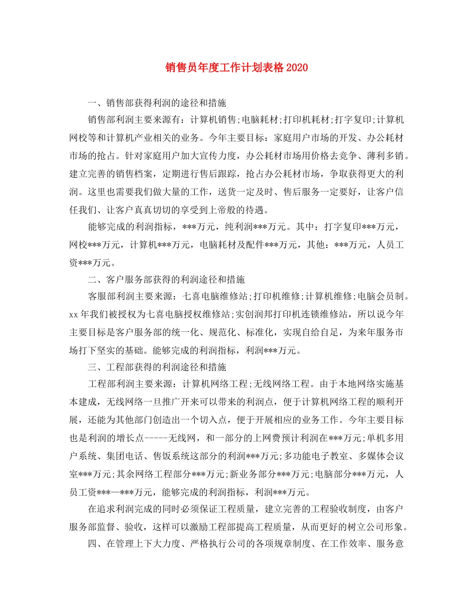 销售员年度工作计划表格2024 _第1页