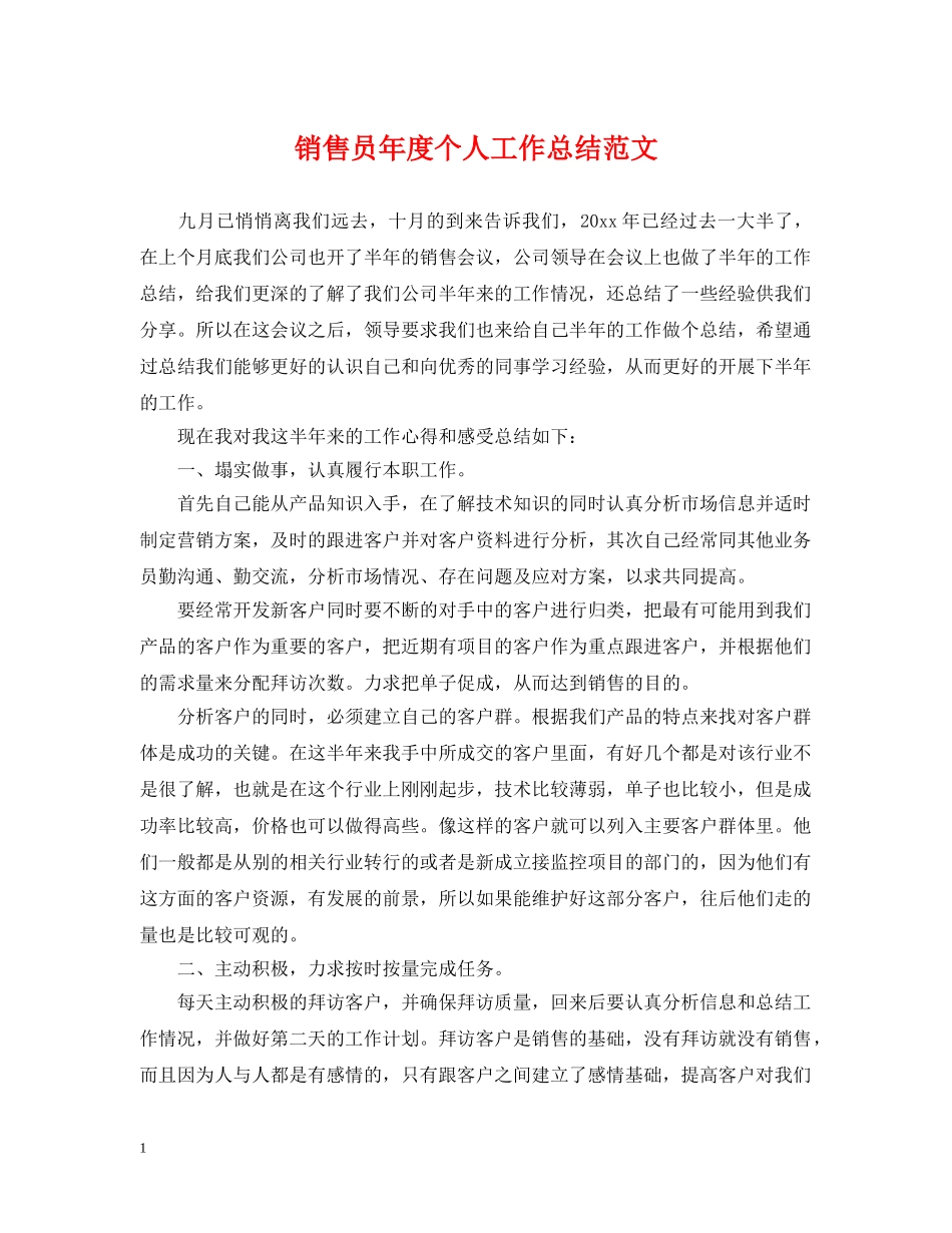 销售员年度个人工作总结范文 _第1页