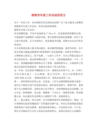 销售员年度工作总结的范文 