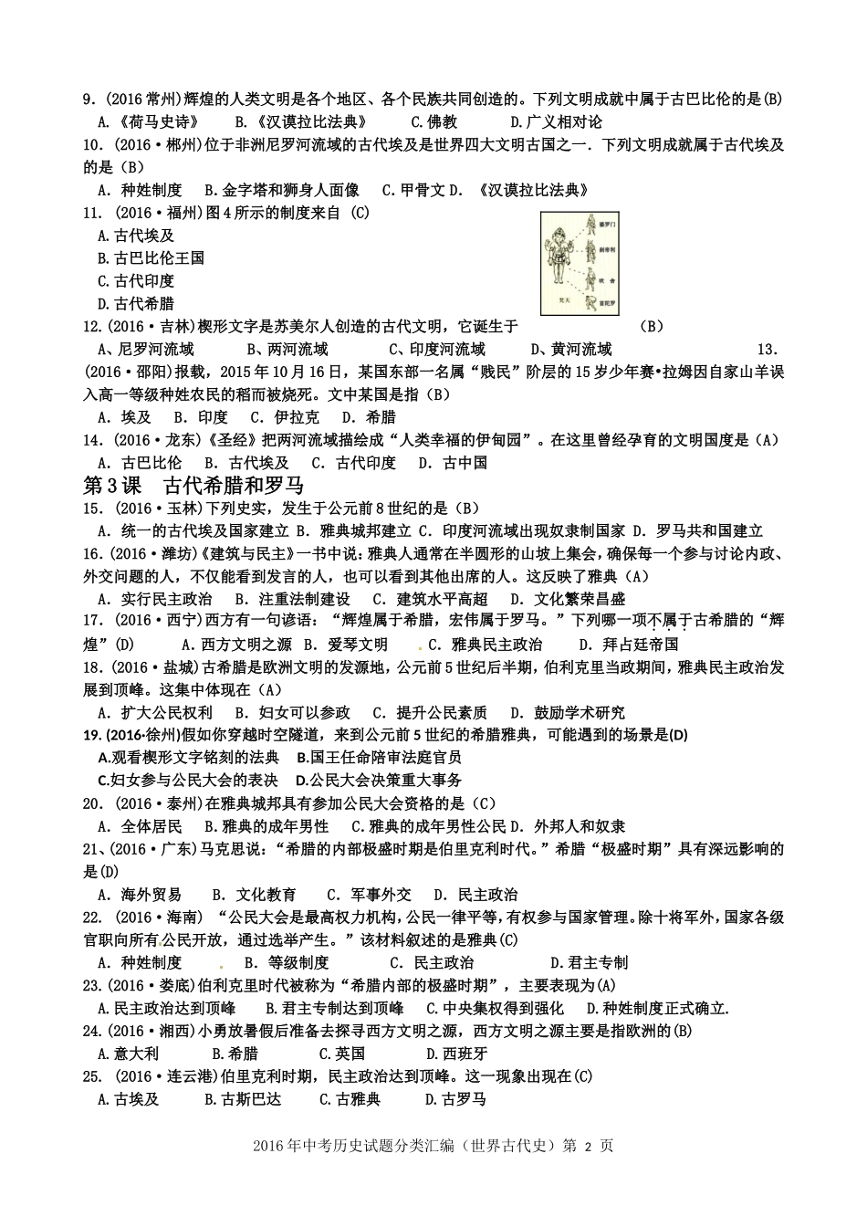 2016年中考试题按人教版教材顺序分解世界古代史部分_第2页