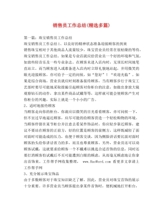 销售员工作总结(精选多篇) 
