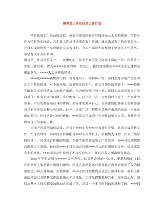 销售员工作总结及工作计划 