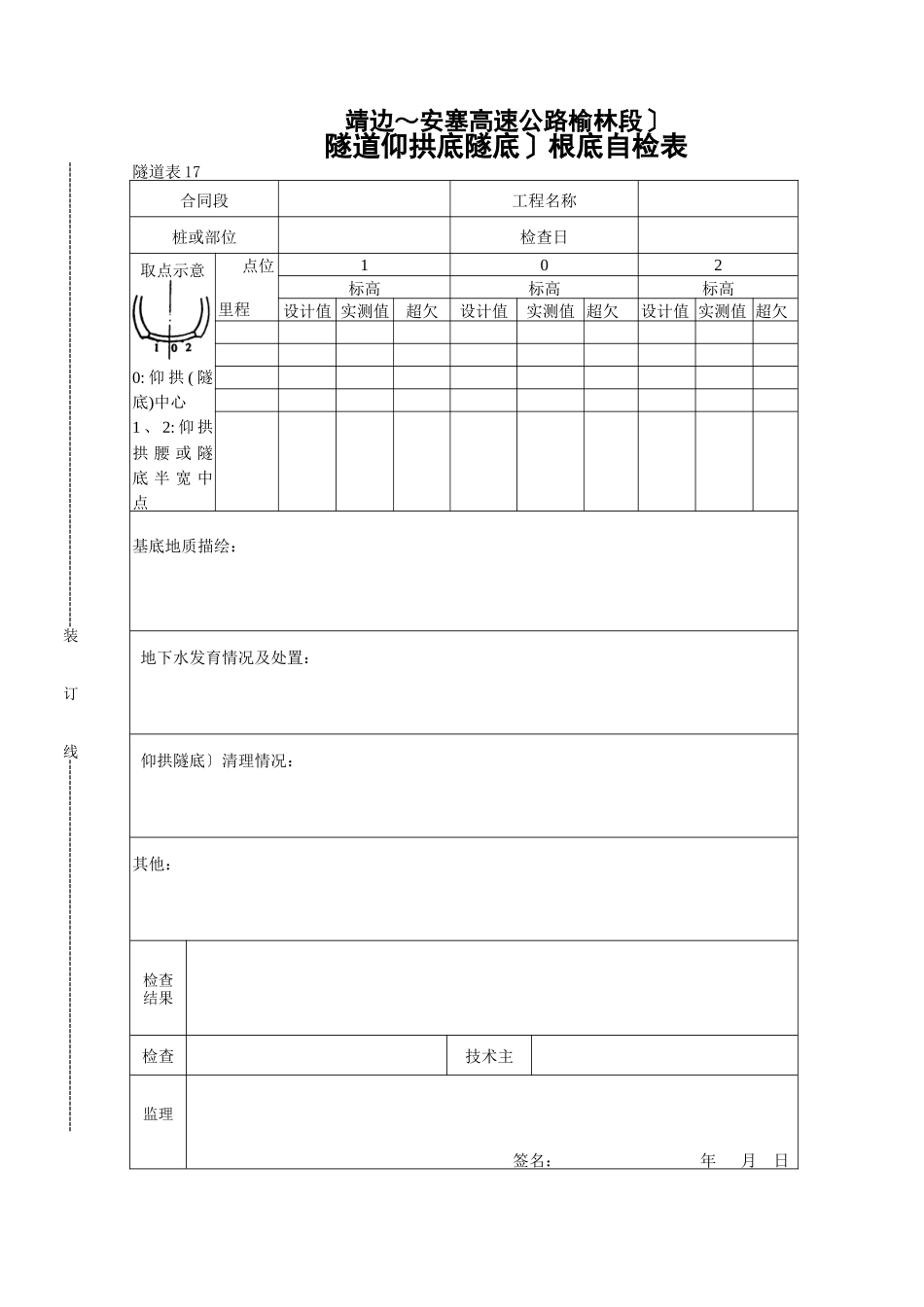 隧道仰拱底基础自检表_第1页