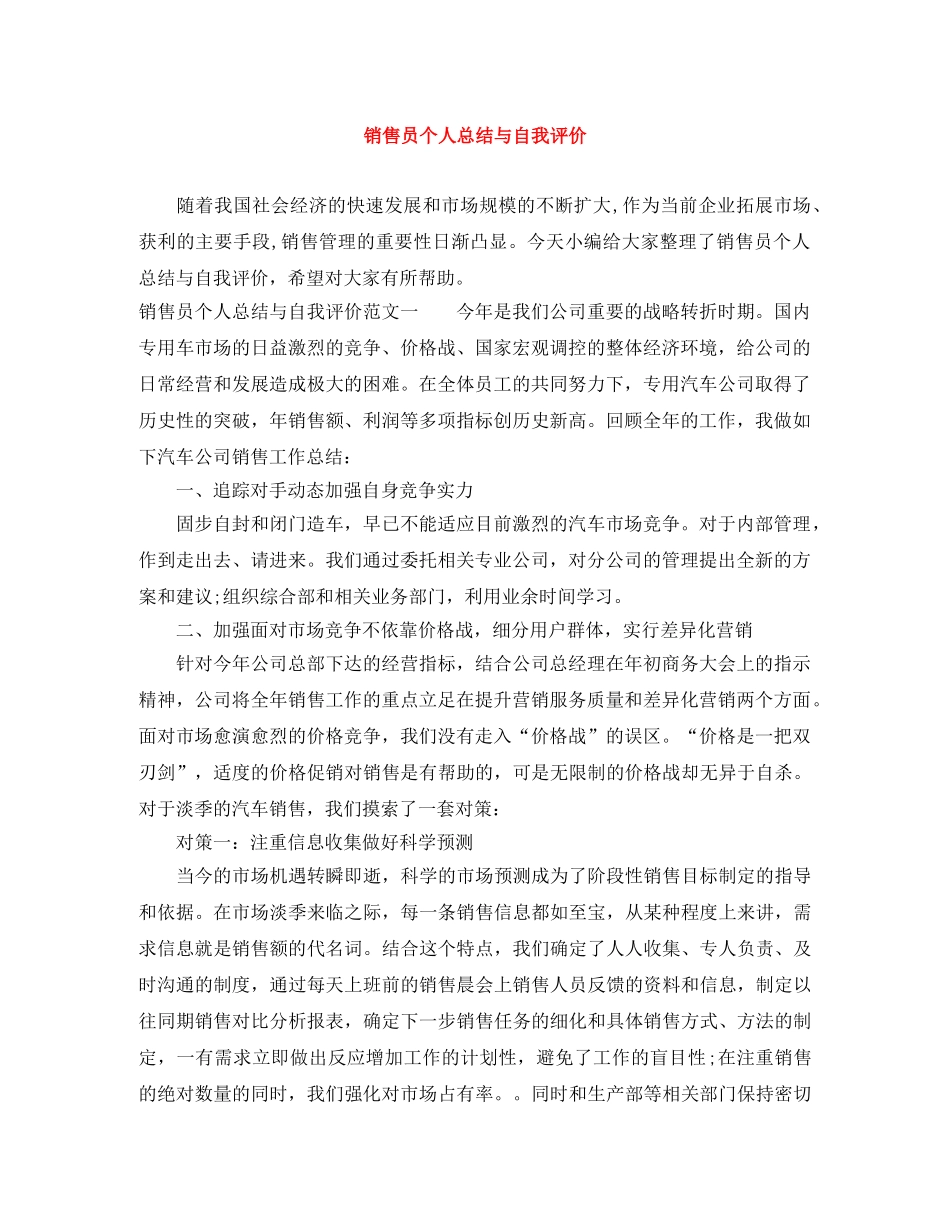 销售员个人总结与自我评价 _第1页