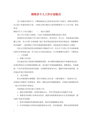 销售员个人工作计划格式 