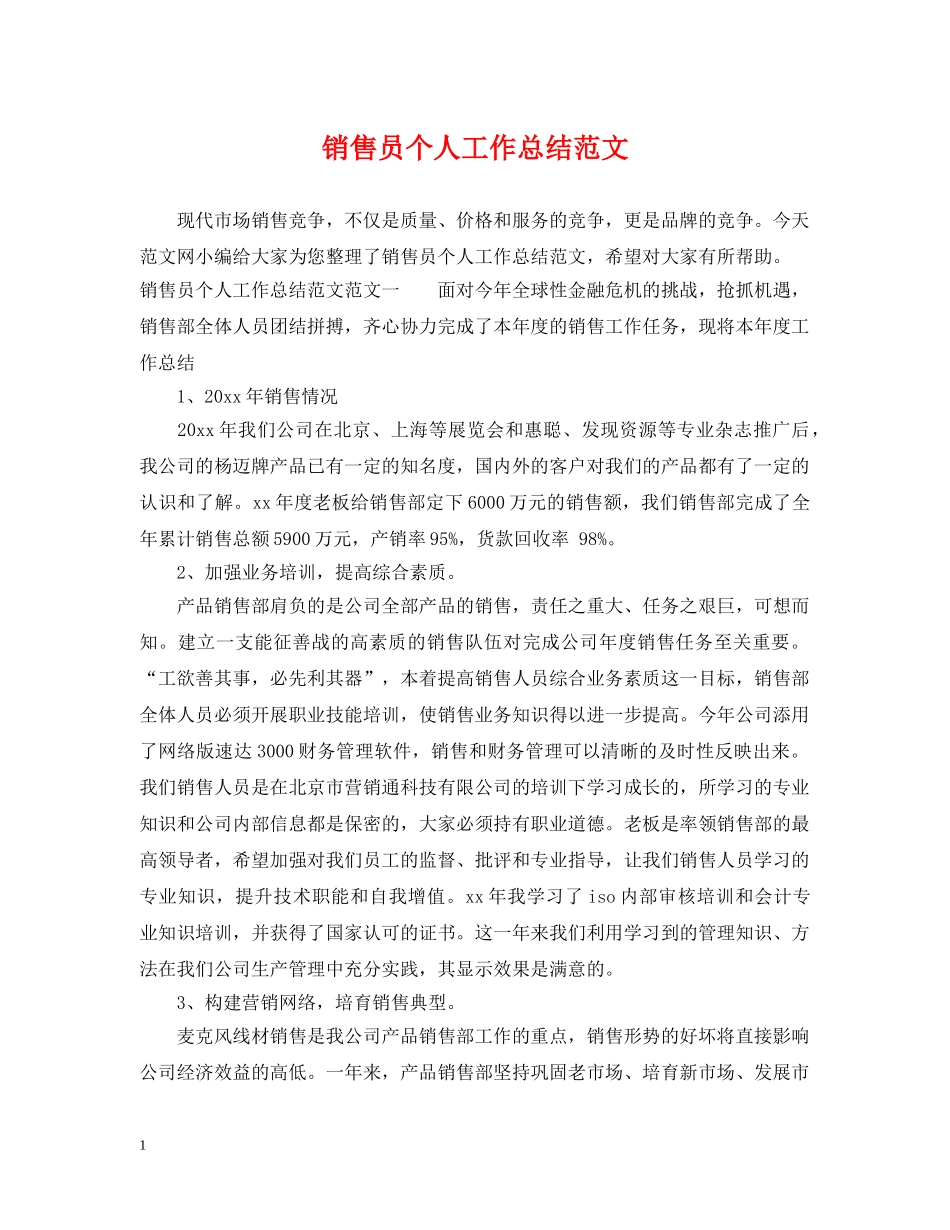 销售员个人工作总结范文 _第1页