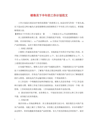 销售员下半年的工作计划范文 