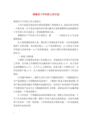 销售员下半年的工作计划 