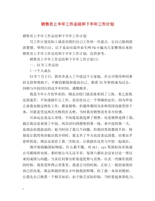 销售员上半年工作总结和下半年工作计划 