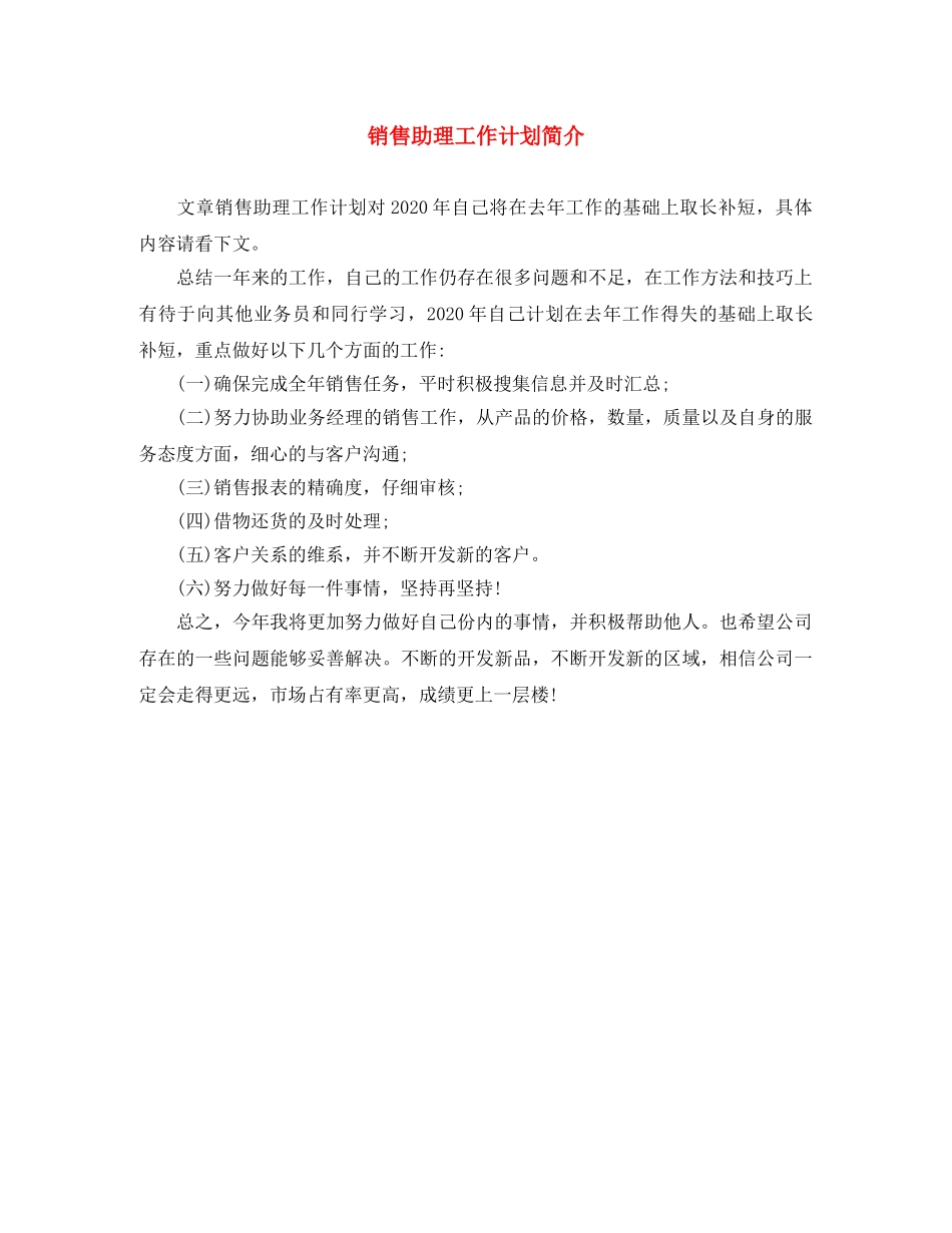 销售助理工作计划简介 _第1页