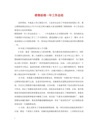 销售助理一年工作总结 