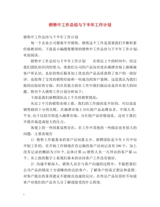 销售中工作总结与下半年工作计划 