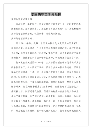 麦田的守望者读后感