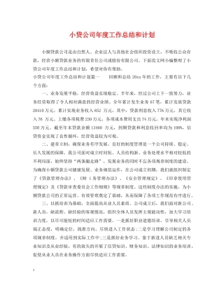 小贷公司年度工作总结和计划 