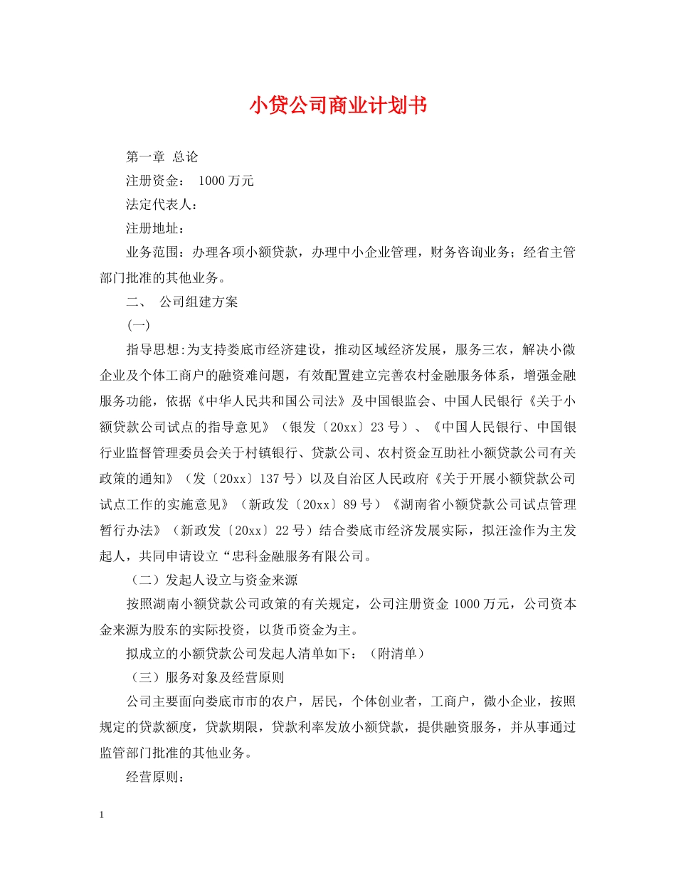 小贷公司商业计划书 _第1页
