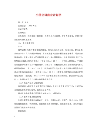 小贷公司商业计划书 