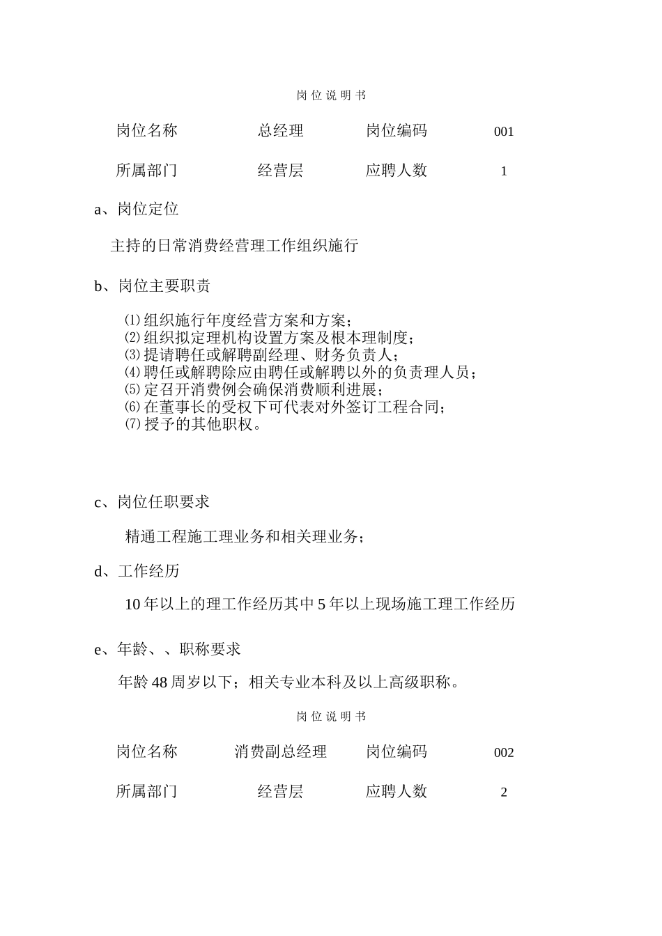 单位各类岗位说明书_第1页