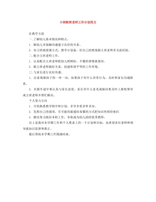 小班配班老师工作计划范文 
