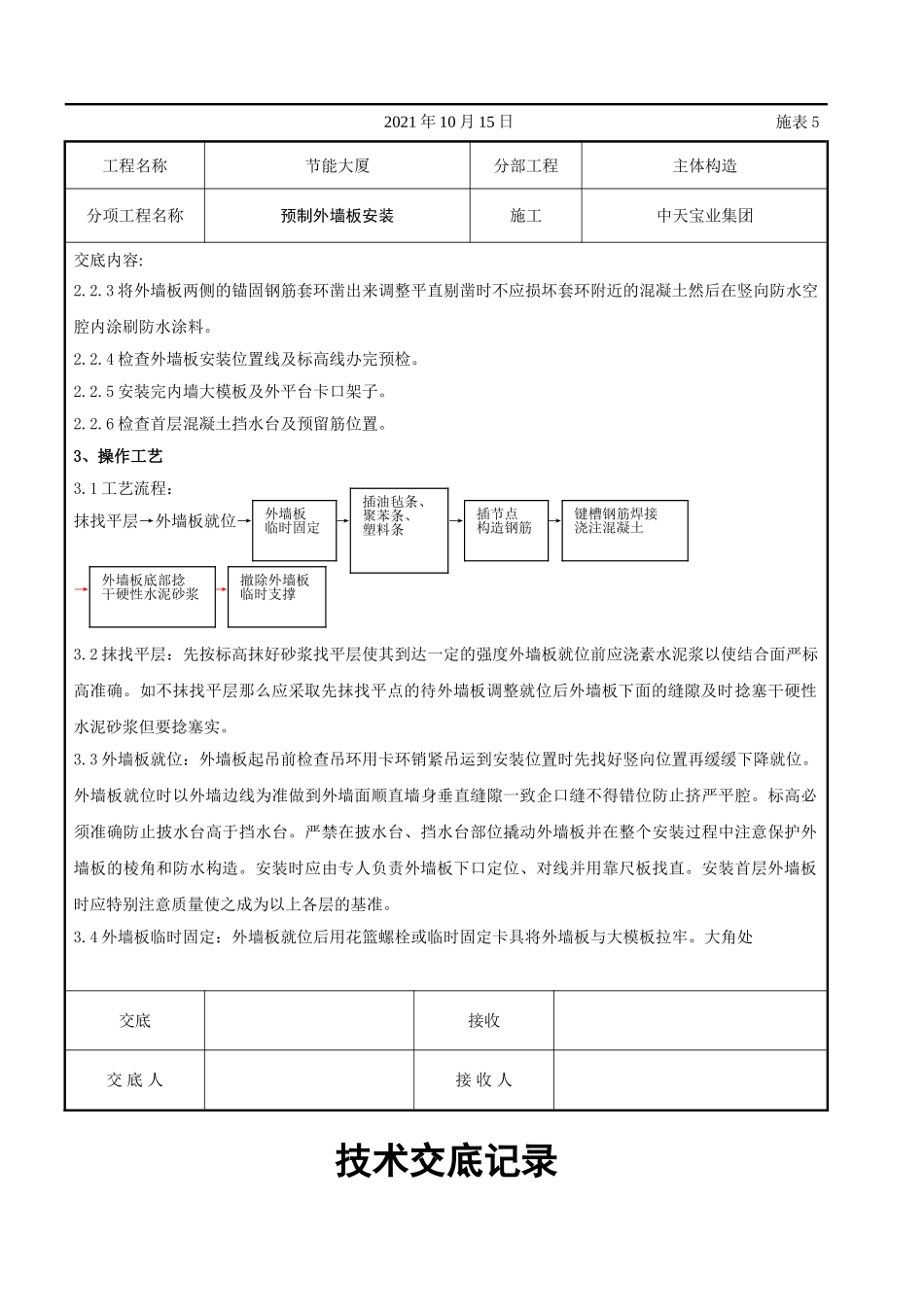 预制外墙板安装交底记录_第2页