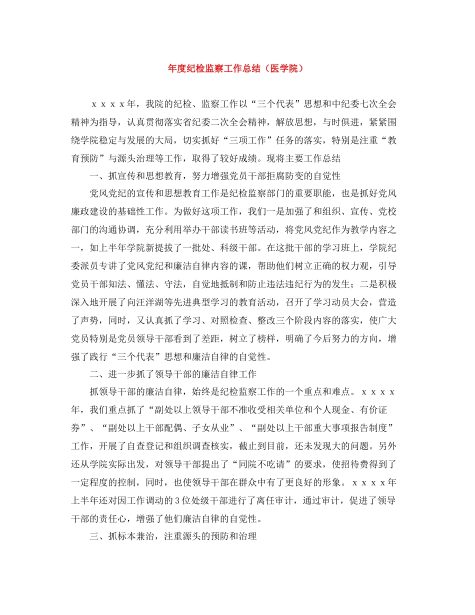 2020年度纪检监察工作总结（医学院）_第1页