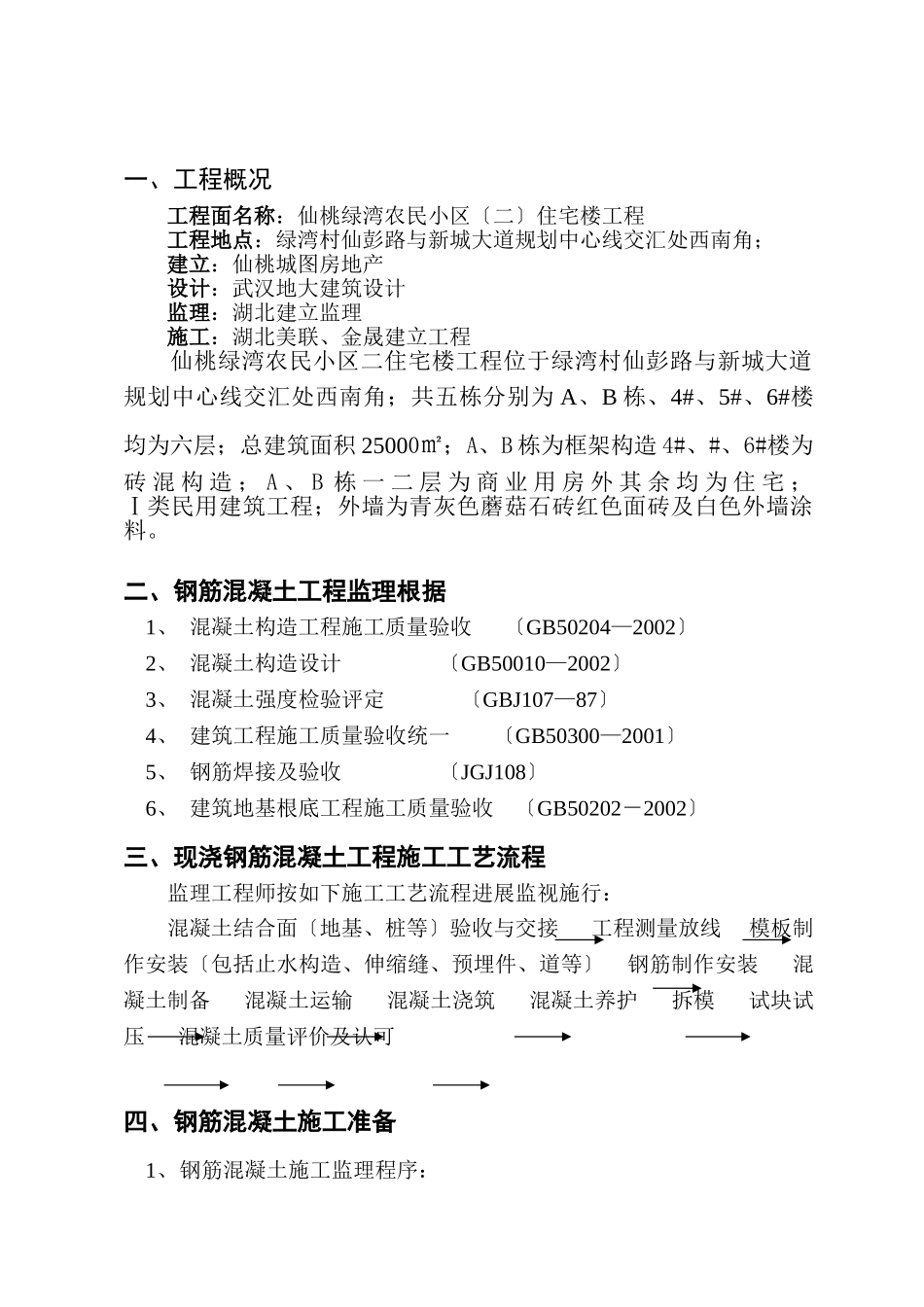 仙桃市绿湾农民小区（二期）住宅楼基础主体工程监理实施细则_第3页