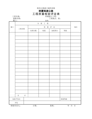 单位工程质量检验评定表