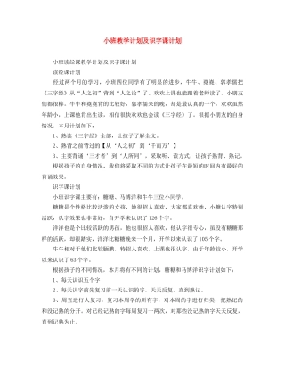 小班教学计划及识字课计划 