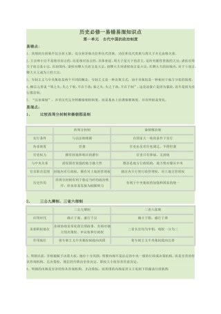 历史必修一易错易混知识点